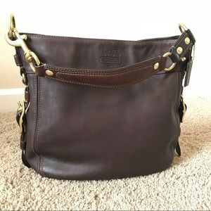 Coach Brown Leather Bag pink liner gold hardware